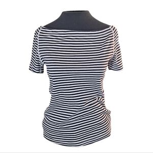 Three Dots Size Medium Black / White Stripe Off Shoulder Top
